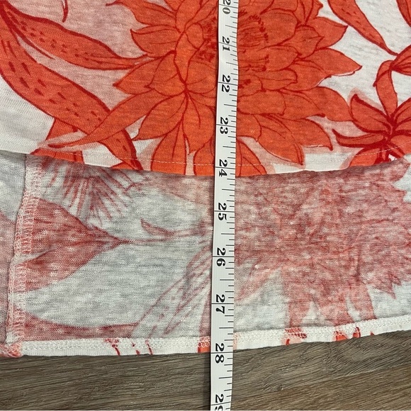 H By Halston Tee Shirt Women’s 2XL Coral Floral 100% Linen Blouse Top Colorful - Picture 7 of 8